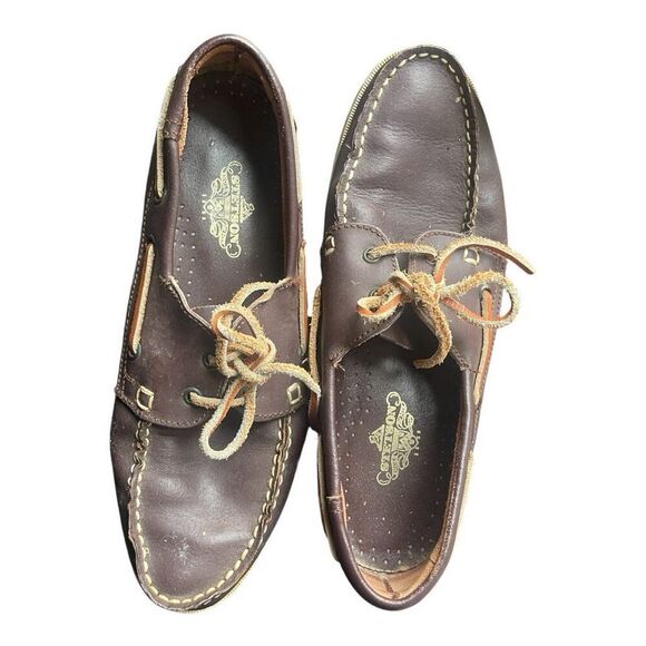Men's Stetson Vintage Brown Leather Boat Shoes Size 10 - Picture 1 of 6
